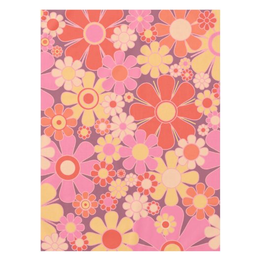 Retro Garden Flowers 60s 70s Patroonroze Tafelkleed (Voorkant)