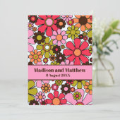Retro Garden Flowers 60s Floral Pink en Brown Save The Date (Staand voorkant)
