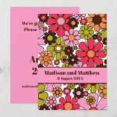 Retro Garden Flowers 60s Floral Pink en Brown Save The Date (Voorkant / Achterkant)