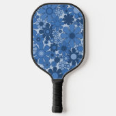 Retro Garden Flowers Blue Pattern met Initiaal Pickleball Paddle (Achterkant)