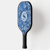 Retro Garden Flowers Blue Pattern met Initiaal Pickleball Paddle (Links)