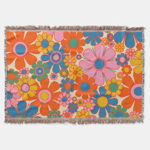 Retro Garden Flowers Colorful 60s 70s Floral Deken