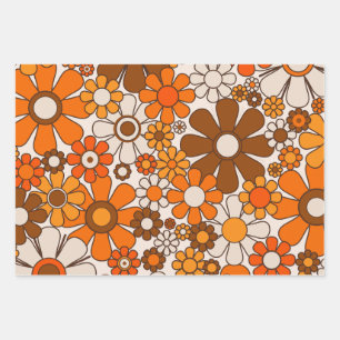 Retro Garden Flowers  Floral Pattern uit 1970 Inpakpapier Vel