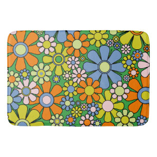 Retro Garden Flowers Groovy 60s 70s Colorful Badmat