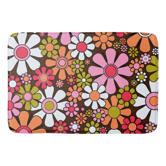 Retro Garden Flowers Groovy 60s 70s Floral Pattern Badmat (Voorkant)