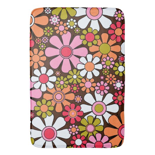 Retro Garden Flowers Groovy 60s 70s Floral Pattern Badmat (Voorkant Verticaal)