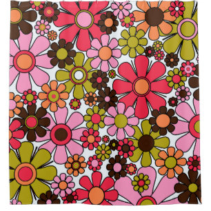 Retro Garden Flowers Groovy 60s 70s Floral Pattern Douchegordijn