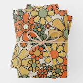 Retro Garden Flowers Groovy 60s 70s Floral Pattern Inpakpapier Vel (In situ)