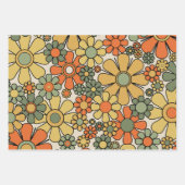 Retro Garden Flowers Groovy 60s 70s Floral Pattern Inpakpapier Vel (Voorkant)