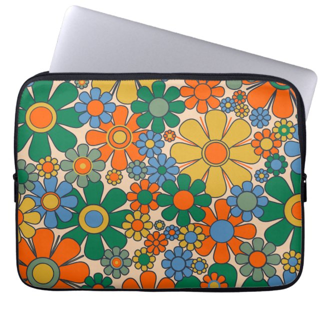 Retro Garden Flowers Groovy 60s 70s Floral Pattern Laptop Sleeve (Voorkant)