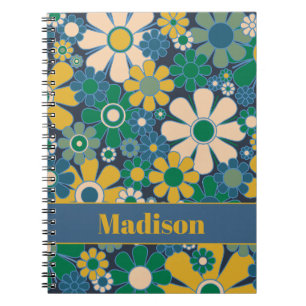 Retro Garden Flowers Groovy 60s 70s Floral Pattern Notitieboek