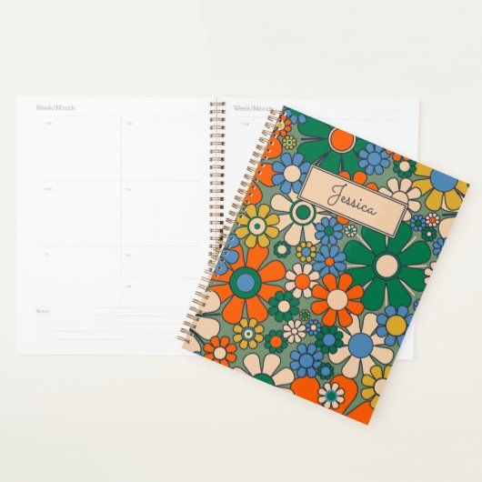Retro Garden Flowers Groovy 60s 70s Floral Pattern Planner (Display)