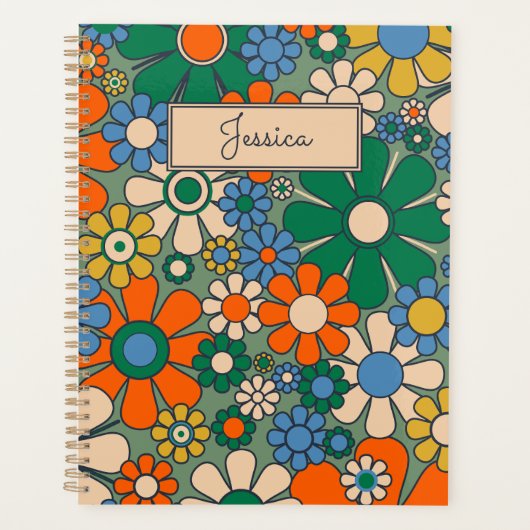 Retro Garden Flowers Groovy 60s 70s Floral Pattern Planner (Voorkant)