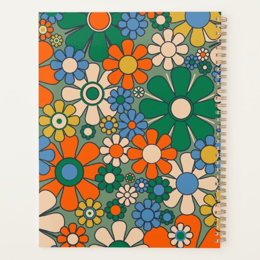 Retro Garden Flowers Groovy 60s 70s Floral Pattern Planner (Achterkant)