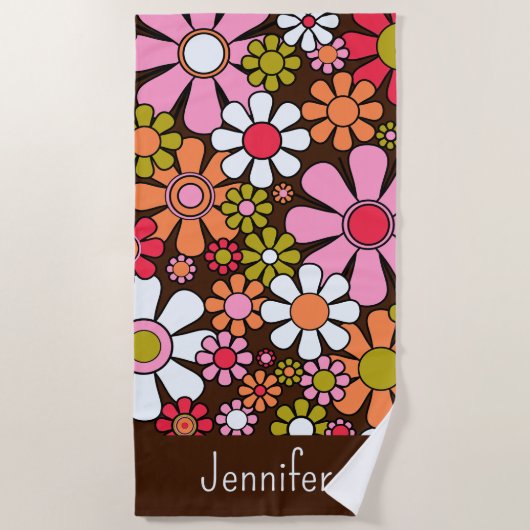 Retro Garden Flowers Groovy 60s 70s Floral Pattern Strandlaken (Voorkant)