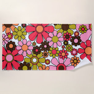 Retro Garden Flowers Groovy 60s 70s Floral Pattern Strandlaken