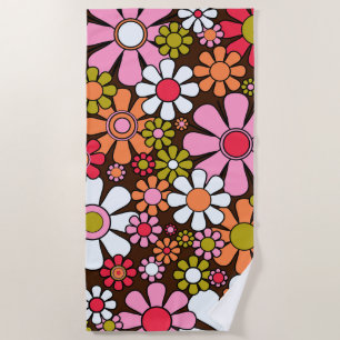 Retro Garden Flowers Groovy 60s 70s Floral Pattern Strandlaken