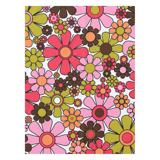 Retro Garden Flowers Groovy 60s 70s Floral Pattern Tafelkleed (Voorkant)