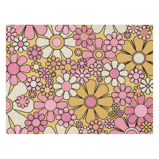 Retro Garden Flowers Groovy 60s 70s Floral Pattern Tafelkleed (Voorkant (Horizontaal))