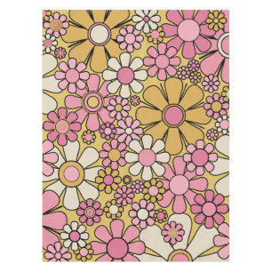 Retro Garden Flowers Groovy 60s 70s Floral Pattern Tafelkleed