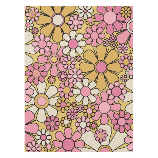 Retro Garden Flowers Groovy 60s 70s Floral Pattern Tafelkleed (Voorkant)