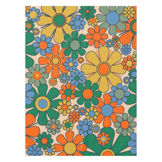 Retro Garden Flowers Groovy 60s 70s Floral Pattern Tafelkleed (Voorkant)