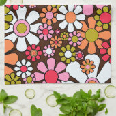 Retro Garden Flowers Groovy 60s 70s Floral Pattern Theedoek (Gevouwen)