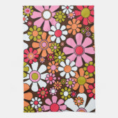Retro Garden Flowers Groovy 60s 70s Floral Pattern Theedoek (Verticaal)