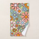 Retro Garden Flowers Groovy 60s 70s lentepastel Bad Handdoek (Handdoek)