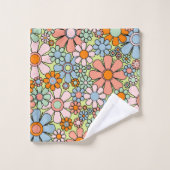Retro Garden Flowers Groovy 60s 70s lentepastel Bad Handdoek (Wasdoekje)