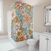 Retro Garden Flowers Groovy 60s 70s lentepastel Douchegordijn (In situ)