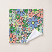 Retro Garden Flowers Groovy 60s 70s lentepatroon Bad Handdoek (Wasdoekje)