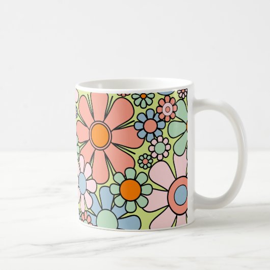 Retro Garden Flowers Groovy 60s 70s lentepatroon Koffiemok (Rechts)