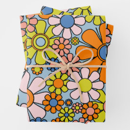 Retro Garden Flowers Groovy 60s 70s Spring Floral Inpakpapier Vel