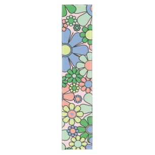 Retro Garden Flowers Groovy 60s 70s Spring Floral Korte Tafelloper