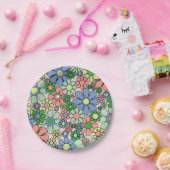 Retro Garden Flowers Groovy 60s 70s Spring Floral Papieren Bordje (Feest)