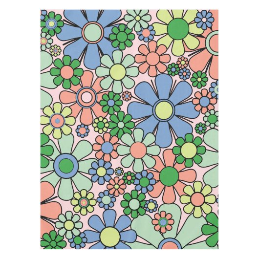 Retro Garden Flowers Groovy 60s 70s Spring Floral Tafelkleed (Voorkant)