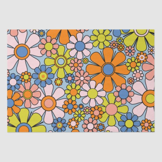 Retro Garden Flowers Groovy 60s 70s Spring Floral Tissuepapier (Voorkant)