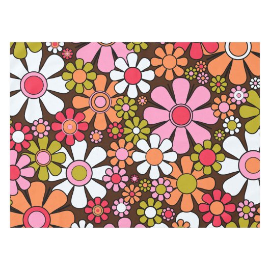 Retro Garden Flowers Groovy 60s Floral Pattern Tafelkleed (Voorkant (Horizontaal))
