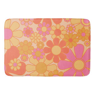 Retro Garden Flowers Groovy Floral Pink Yellow Badmat