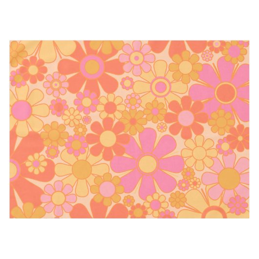 Retro Garden Flowers Groovy Floral Pink Yellow Tafelkleed (Voorkant (Horizontaal))