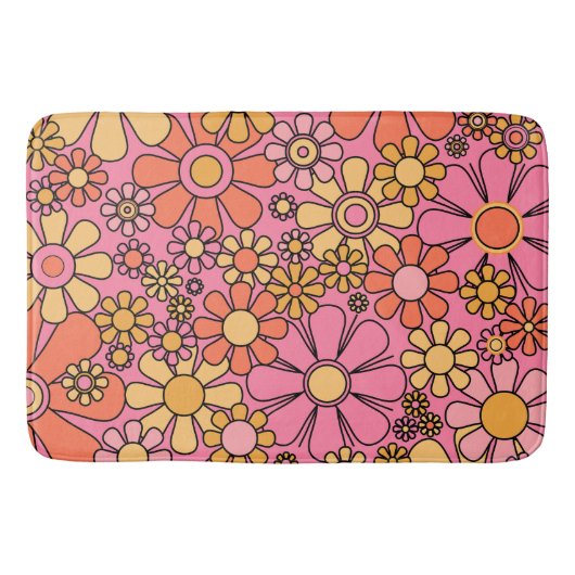 Retro Garden Flowers Groovy Pink 60s 70s Floral Badmat (Voorkant)