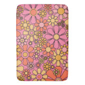 Retro Garden Flowers Groovy Pink 60s 70s Floral Badmat (Voorkant Verticaal)
