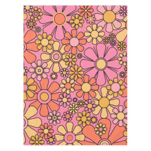 Retro Garden Flowers Groovy Pink 60s 70s Floral Tafelkleed