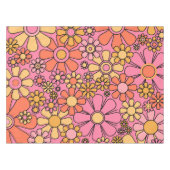 Retro Garden Flowers Roze 60s 70s Floral Pattern Tafelkleed (Voorkant (Horizontaal))