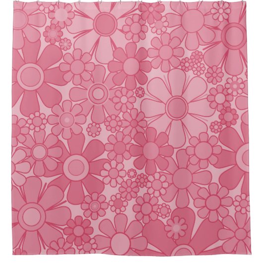 Retro Garden Flowers  Roze Floral Patroon Douchegordijn (Voorkant)