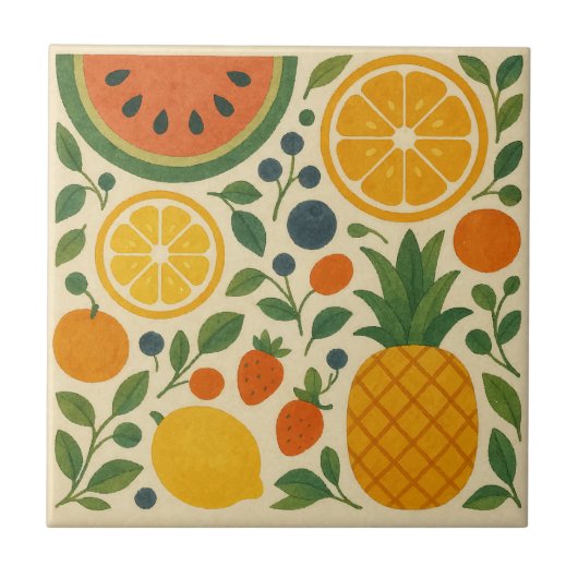 Retro Garden Fruit –  Waterverf Tegeltje (Voorkant)