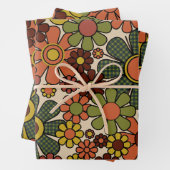 Retro Garden Gingham Flowers 70s  Bloemen Inpakpapier Vel (In situ)