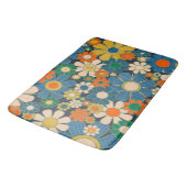 Retro Garden Gingham Flowers  Bloemen Blauw Badmat (Gekanteld)