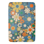 Retro Garden Gingham Flowers  Bloemen Blauw Badmat (Voorkant Verticaal)